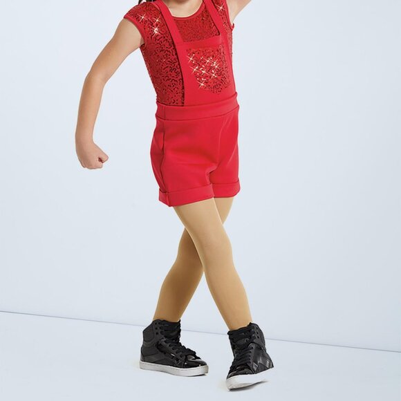 Weissman style 12211 overall red sequins 2 pieces dance costume size child small